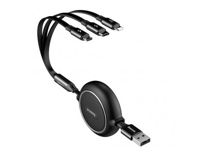 Elastický datový kabel 3v1 USB pro M+L+T 3,5A 1,2 m černý