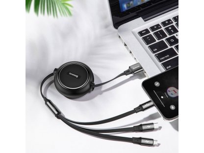 Elastický datový kabel 3v1 USB pro M+L+T 3,5A 1,2 m černý