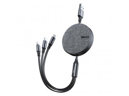 Fabric kabel 3v1 USB - micro USB / Lightning / USB-C 3.5A 35cm - 120cm šedý (CAMLT-BYG1)