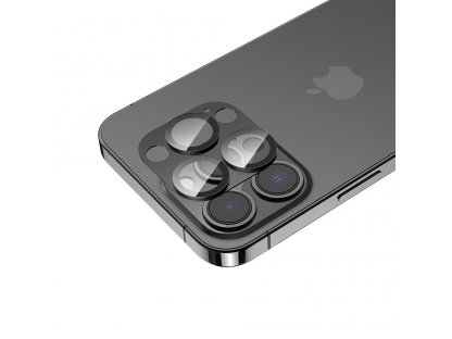Flexibilní tvrzené sklo s kovovým rámečkem fotoaparátu pro iPhone 13 Pro / iPhone 13 Pro Max černé (A18)