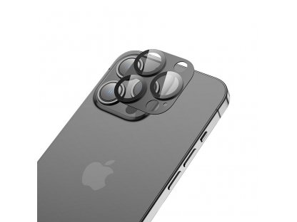 Flexibilní tvrzené sklo s kovovým rámečkem fotoaparátu pro iPhone 13 Pro / iPhone 13 Pro Max černé (A18)