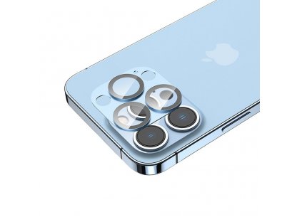 Flexibilní tvrzené sklo s kovovým rámečkem fotoaparátu pro iPhone 13 Pro / iPhone 13 Pro Max modré (A18)