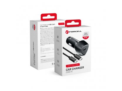 FORCELL CARBON nabíječka do auta typ C 3.0 černá (celkem 20W) + kabel pro typ C