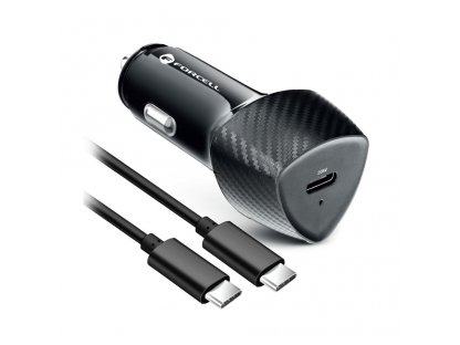 FORCELL CARBON nabíječka do auta typ C 3.0 černá (celkem 20W) + kabel pro typ C