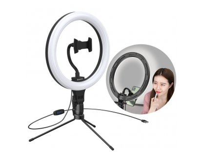 fotografické 10'' kruhové LED světlo s bleskem pro smartphone pro selfie fotografie, Live Stream a videa (YouTube, TikTok) + mini stativ