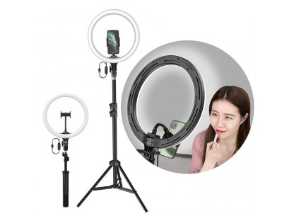 Fotografické 12'' kruhové LED světlo s bleskem pro smartphone pro selfie fotografie Live Stream a videa (YouTube, TikTok) + vysoký stativ (CRZB12-B01), černý
