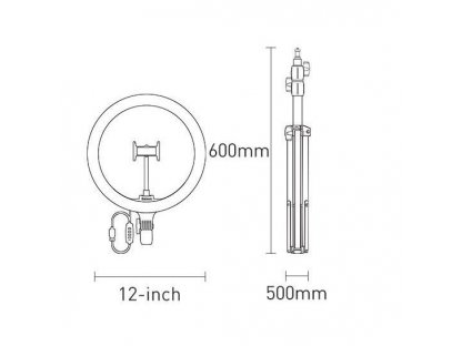 Fotografické 12'' kruhové LED světlo s bleskem pro smartphone pro selfie fotografie Live Stream a videa (YouTube, TikTok) + vysoký stativ (CRZB12-B01), černý