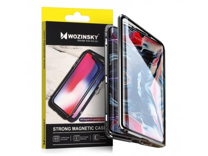 Full Magnetic Case magnetické pouzdro 360 na přední i zadní část + sklo na displej Huawei Mate 30 Lite černo/průsvitné