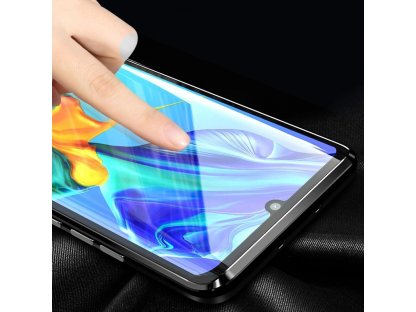 Full Magnetic Case magnetické pouzdro 360 na přední i zadní část + sklo na displej Huawei Mate 30 Lite černo/průsvitné