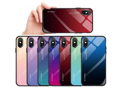 Gradient Glass pouzdro z tvrzeného skla iPhone XS Max růžově/fialové