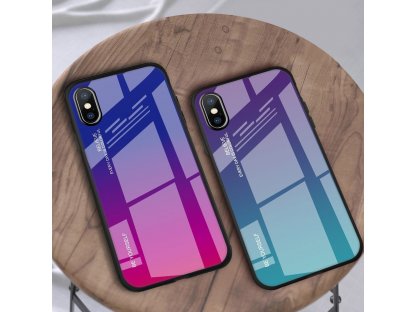 Gradient Glass pouzdro z tvrzeného skla iPhone XS Max růžově/fialové