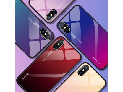 Gradient Glass pouzdro z tvrzeného skla iPhone XS Max růžově/fialové