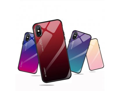 Gradient Glass pouzdro z tvrzeného skla iPhone XS Max růžově/fialové