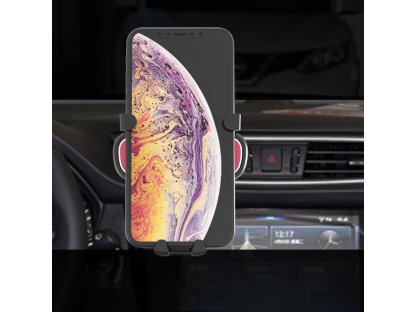 Gravitační držák smartphonu do auta na mřížku čelního skla s osvěžovačem vzduchu černý