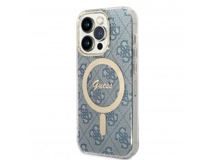 Guess 4G MagSafe Kompatibilní Zadní Kryt + Bezdrátová Nabíječka pro iPhone 14 Pro Blue