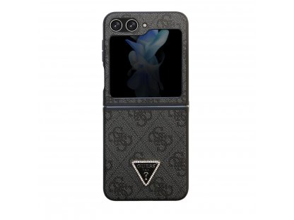 Guess 4G PU Leather Triangle Zadní Kryt pro Samsung Galaxy Z Flip 5 Black