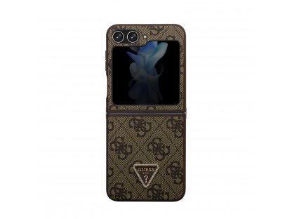 Guess 4G PU Leather Triangle Zadní Kryt pro Samsung Galaxy Z Flip 5 Brown