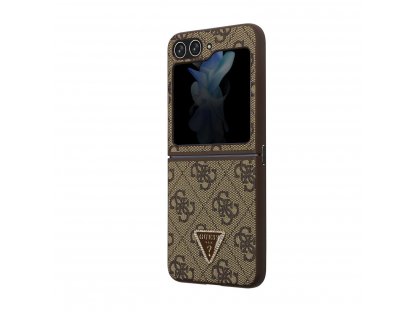 Guess 4G PU Leather Triangle Zadní Kryt pro Samsung Galaxy Z Flip 5 Brown