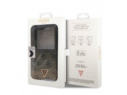 Guess 4G PU Leather Triangle Zadní Kryt pro Samsung Galaxy Z Flip 5 Brown