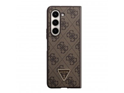 Guess 4G PU Leather Triangle Zadní Kryt pro Samsung Galaxy Z Fold 5 Brown