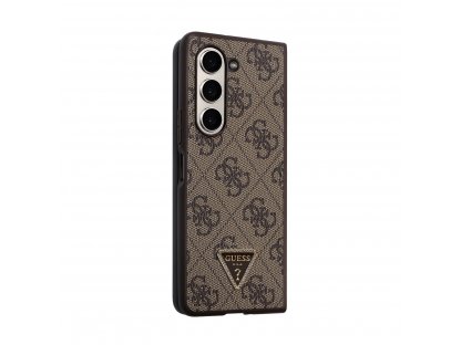 Guess 4G PU Leather Triangle Zadní Kryt pro Samsung Galaxy Z Fold 5 Brown