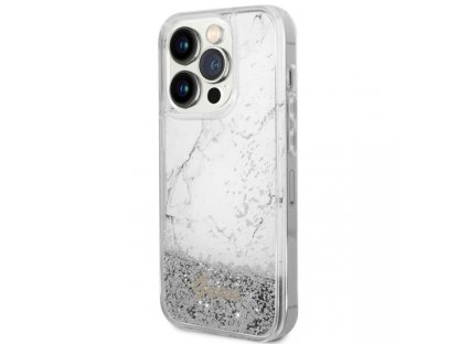 Guess Pevný obal Liquid Glitter Marble pro iPhone 14 Pro 6,1" - bílý