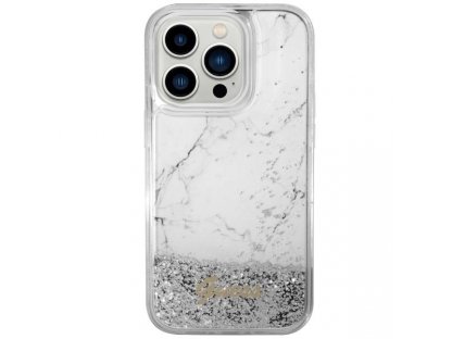 Guess Pevný obal Liquid Glitter Marble pro iPhone 14 Pro 6,1" - bílý