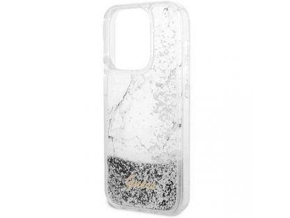 Guess Pevný obal Liquid Glitter Marble pro iPhone 14 Pro 6,1" - bílý