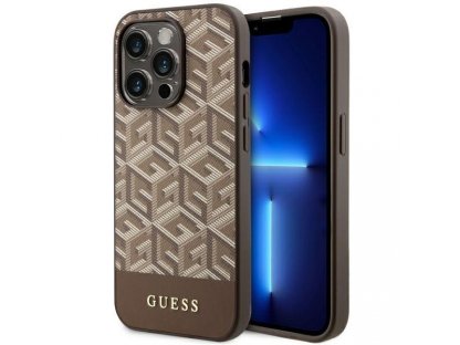 Guess Pevné pouzdro GCube Stripes MagSafe pro iPhone 14 Pro 6.1" - hnědé