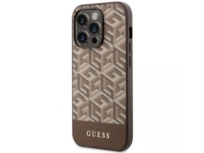 Guess Pevné pouzdro GCube Stripes MagSafe pro iPhone 14 Pro 6.1" - hnědé