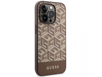 Guess Pevné pouzdro GCube Stripes MagSafe pro iPhone 14 Pro 6.1" - hnědé