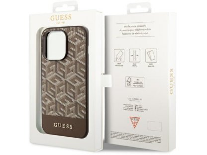 Guess Pevné pouzdro GCube Stripes MagSafe pro iPhone 14 Pro 6.1" - hnědé