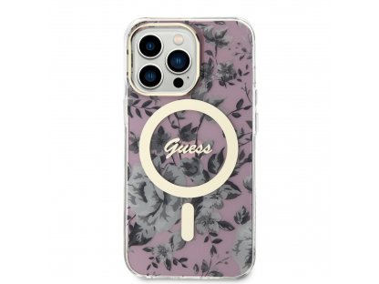 Zadní Kryt Guess PC/TPU Flowers IML MagSafe Kompatibilní pro iPhone 13 Pro - růžový