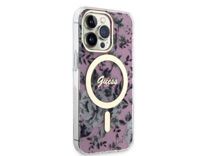 Zadní Kryt Guess PC/TPU Flowers IML MagSafe Kompatibilní pro iPhone 13 Pro - růžový