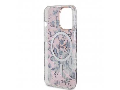 Zadní Kryt Guess PC/TPU Flowers IML MagSafe Kompatibilní pro iPhone 13 Pro - růžový