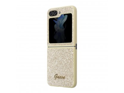 Guess PC/TPU Glitter Flakes Metal Logo Zadní Kryt pro Samsung Galaxy Z Flip 5 Gold