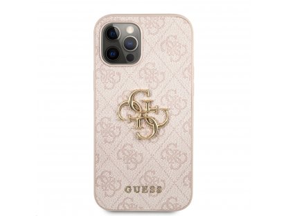 Zadní Kryt Guess PU 4G Metal Logo pro iPhone 12/12 Pro - růžový