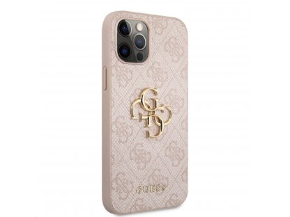 Zadní Kryt Guess PU 4G Metal Logo pro iPhone 12/12 Pro - růžový