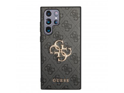 Zadní Kryt Guess PU 4G Metal Logo pro Samsung Galaxy S23 Ultra - šedý