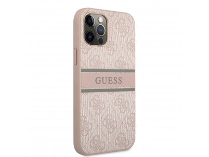 Zadní Kryt Guess PU 4G Printed Stripe pro iPhone 12/12 Pro - růžový