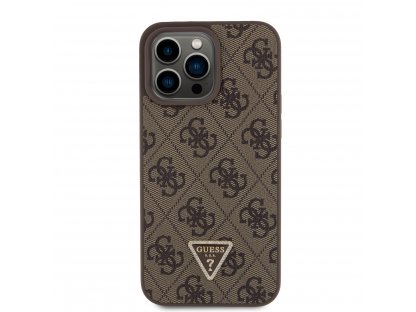 Guess PU 4G Strass Triangle Metal Logo Zadní Kryt pro iPhone 15 Pro Max Brown