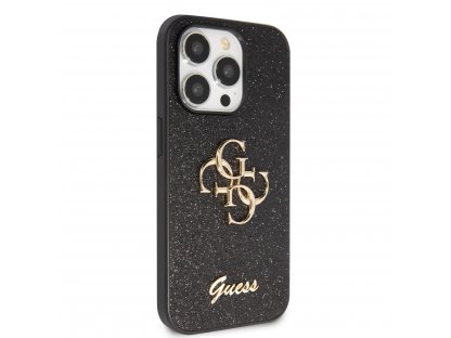 Guess PU Fixed Glitter 4G Metal Logo Zadní Kryt pro iPhone 15 Pro Max Black