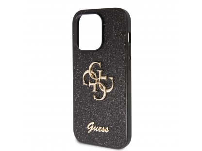 Guess PU Fixed Glitter 4G Metal Logo Zadní Kryt pro iPhone 15 Pro Max Black