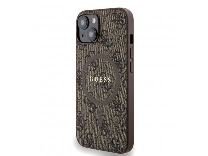 Kryt Guess PU Leather 4G Colored Ring MagSafe pro iPhone 14 - hnědý