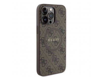 Kryt Guess PU Leather 4G Colored Ring MagSafe pro iPhone 14 Pro Max - hnědý