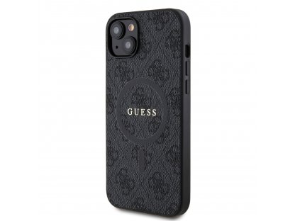 Kryt Guess PU Leather 4G Colored Ring MagSafe pro iPhone 15 Plus - černý