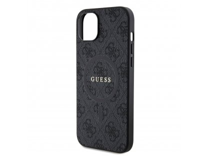 Kryt Guess PU Leather 4G Colored Ring MagSafe pro iPhone 15 Plus - černý