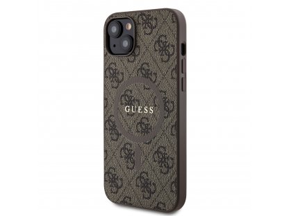 Kryt Guess PU Leather 4G Colored Ring MagSafe pro iPhone 15 Plus - hnědý
