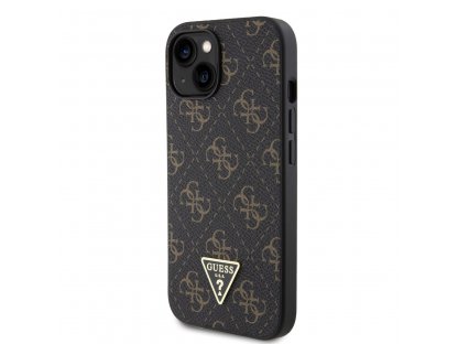 Kryt Guess PU Leather 4G Triangle Metal Logo pro iPhone 15 - černý