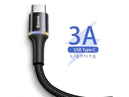 Halo Data Cable odolný nylonový kabel USB / USB-C s diodou LED 3A 0,5M černý (CATGH-A01)